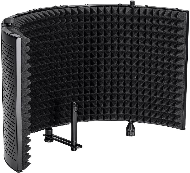 Photo 1 of Monoprice Microphone Isolation Shield - Black - Foldable with 3/8in Mic Threaded Mount, High Density Absorbing Foam Front and Vented Metal Back Plate
