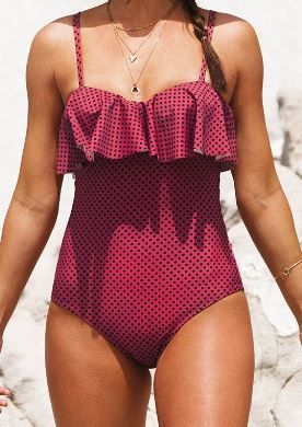 Photo 1 of Abby Red Polka Dot Ruffle One Piece Swimsuit (LARGE)
