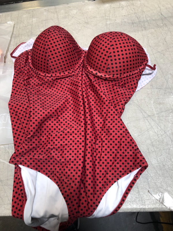 Photo 2 of Abby Red Polka Dot Ruffle One Piece Swimsuit (LARGE)
