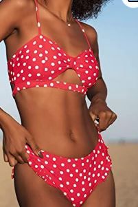 Photo 1 of CUPSHE Women's Black Polka Dot Cutout Ruffles Back Hook Closure Bikini Sets----(XS)
