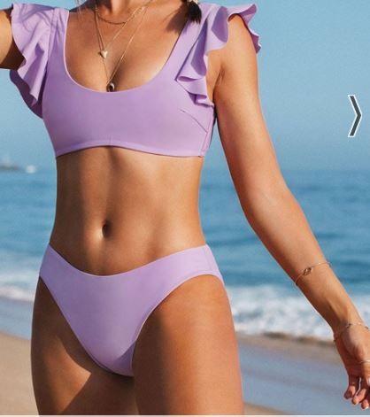 Photo 1 of Giana Purple Scoop Ruffle Back Hook Bikini---(LARGE)
