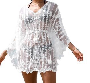 Photo 1 of Cupshe Women's Long Sleeve Cover Up Embroidery Crochet V-Neck Beachwear, S (STOCK PHOTO JUST FOR REFRENCE)
