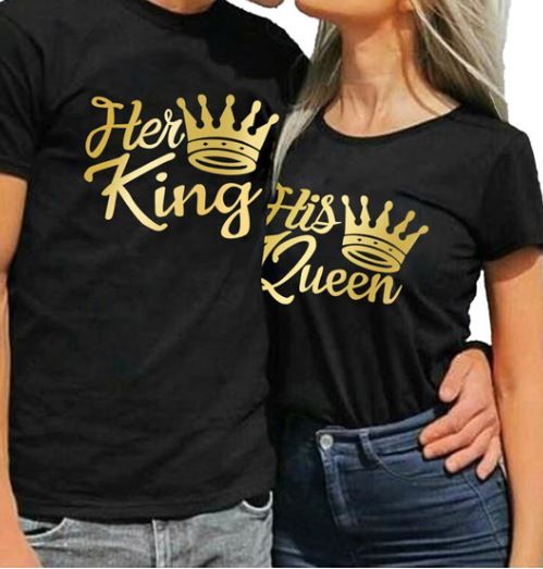 Photo 1 of Fancyqube King & Queen Her King His Queen Matching Cotton T-Shirts Personalized Gift For Couples Valentine Birthday Outfit (SIZE 3XL AND XL)
