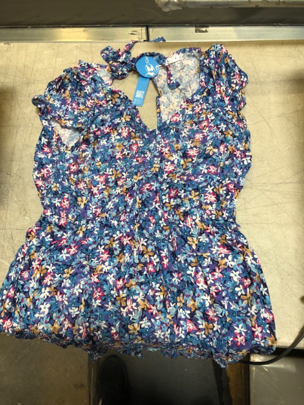 Photo 1 of Blue Floral Open Back Short Dress
