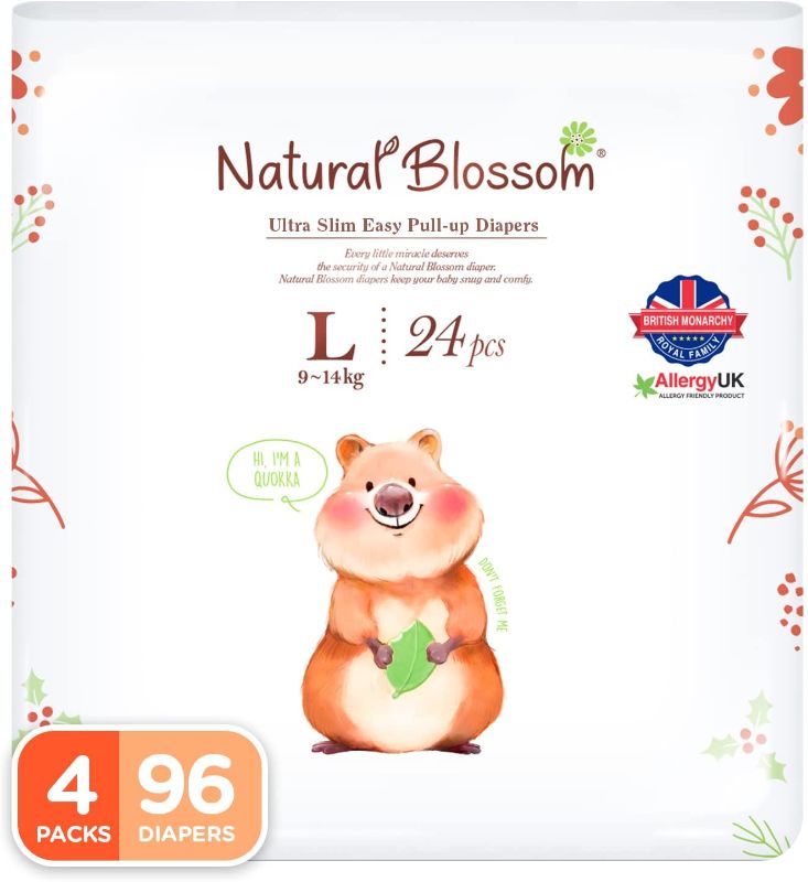 Photo 1 of Natural Blossom Easy Pull-up Diaper Pants, Size 4 (20-31 lbs) Super Soft Hypoallergenic Ultra-Slim, 96 Count (24ea*4packs) BB 12 30 2023
