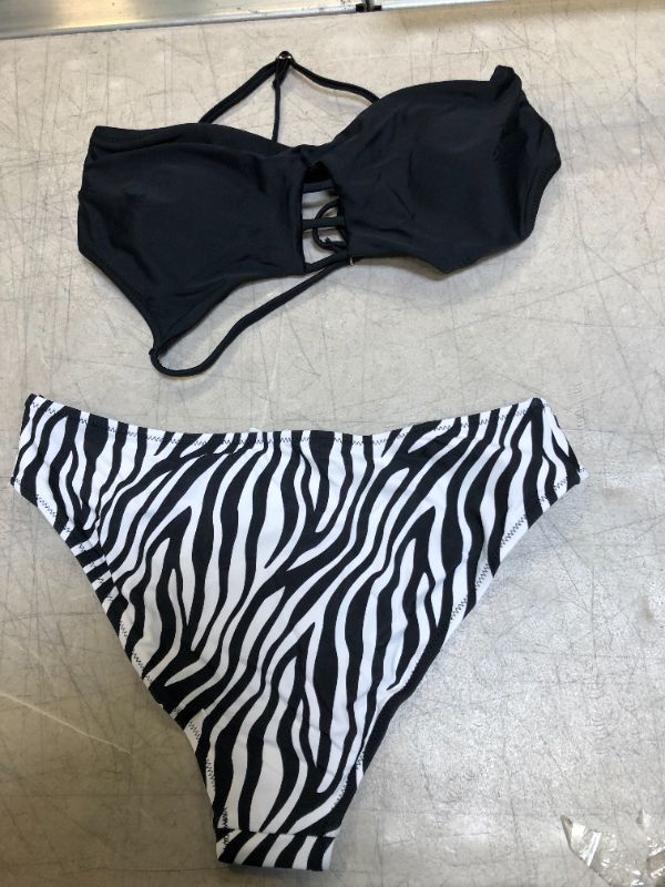 Photo 2 of CUPSHE Women Bikini Set Zebra Print Bottom Hollow Out Two Piece Swimsuit Criss Cross Bathing Suit (M)
