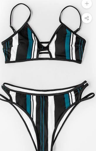 Photo 1 of Blue White And Black Striped Bikini
