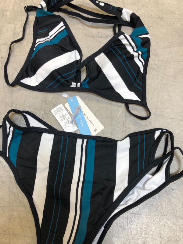 Photo 2 of Blue White And Black Striped Bikini
