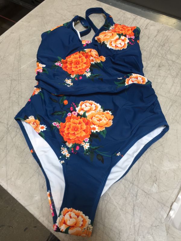 Photo 2 of Blue Floral Cutout One Piece Swimsuit MEDIUM