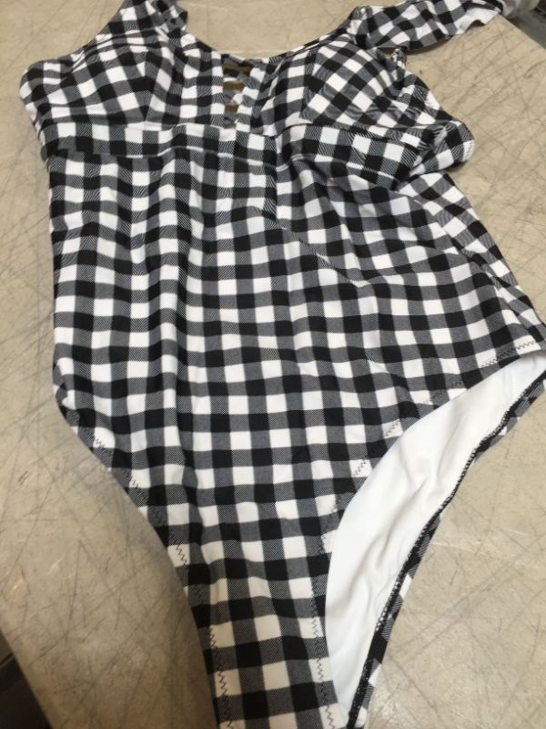 Photo 2 of Black And White Gingham Ruffle One Piece Swimsuit LARGE