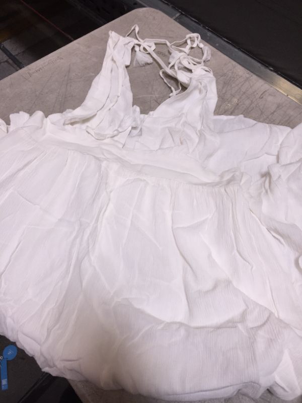 Photo 2 of Brandy White Plunge Tassel Backless Halter Dress LARGE