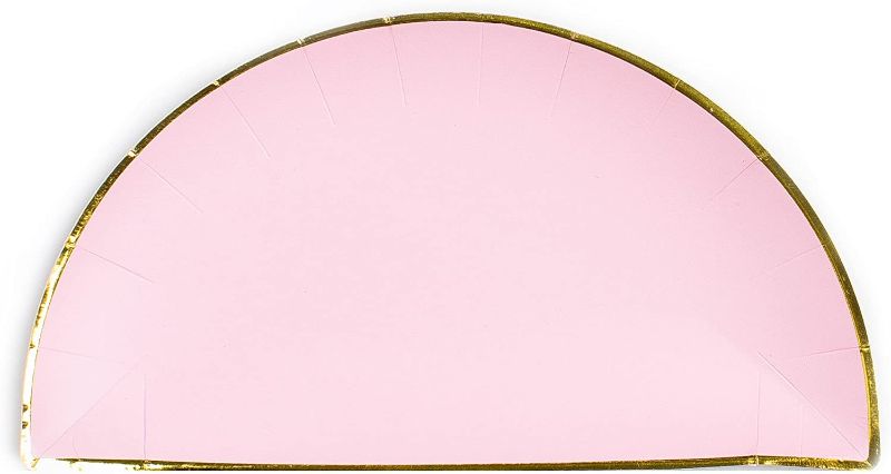 Photo 1 of 9 Inch Semi Circle Paper Plate, Pink with Gold Edge, 16 Count