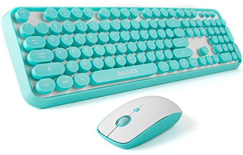 Photo 1 of SADES V2020 Wireless Keyboard and Mouse Sets,White Blue Retro Style Keyboard with Round Keycaps,2.4GHz Dropout-Free Connection Mouse with 3 Adjustable DPI,Long Battery Life for Windows,Notebook,PC
