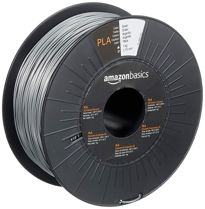Photo 1 of Amazon Basics PLA 3D Printer Filament, 1.75mm, Silver, 1 kg Spool
