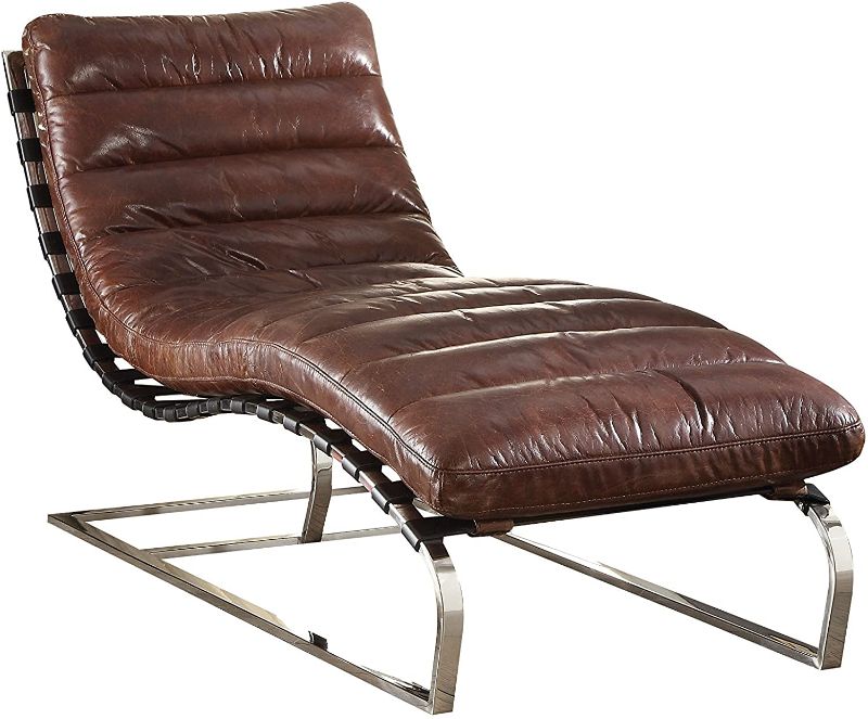 Photo 1 of ACME Qortini Chaise - - Vintage Dark Brown Top Grain Leather & Stainless Steel
