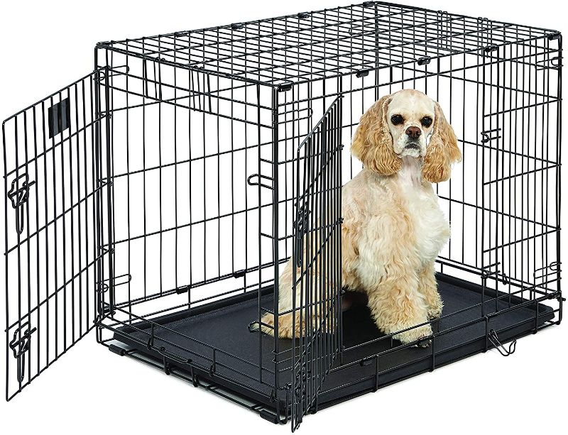 Photo 1 of MidWest Homes for Pets Single & Double Door Life Stages Dog Crate, Includes Tray, Ground Protection Roller Feet & Divider Panel
