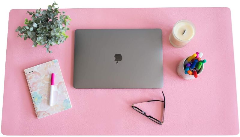 Photo 1 of ZBRANDS // Pink Leather Smooth Desk Mat Pad Blotter Protector, Extended Non-Slip Rectangular, Laptop Keyboard Mouse Pad (36" x 20")
