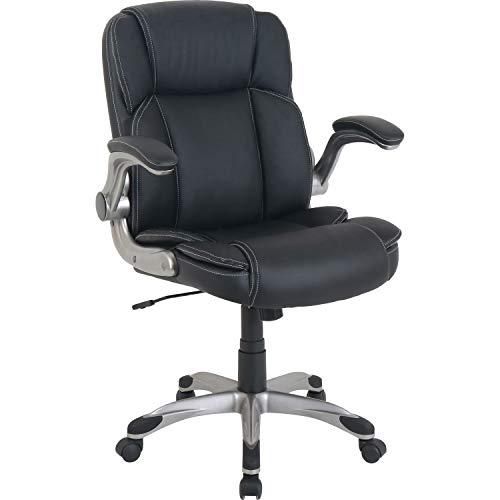 Photo 1 of Lorell Soho Flip Armrest Mid-Back Leather Chair, Black
