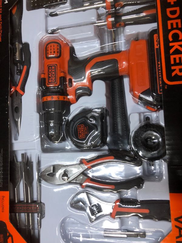 Photo 2 of BLACK+DECKER 20V MAX Drill/Home Tool Kit with MarkIT Picture Hanging Tool Kit (LDX120PK & BDMKIT101C) (MISSING PIECES)