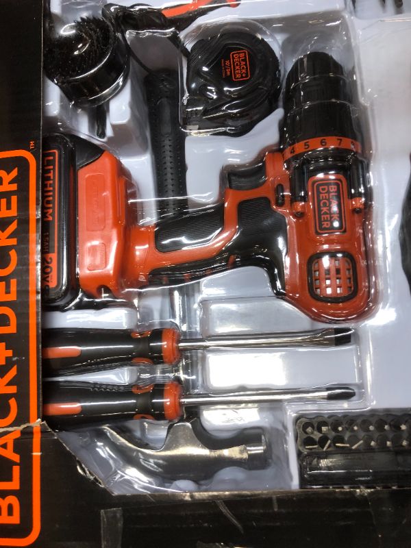 Photo 5 of BLACK+DECKER 20V MAX Drill/Home Tool Kit with MarkIT Picture Hanging Tool Kit (LDX120PK & BDMKIT101C) (MISSING PIECES)