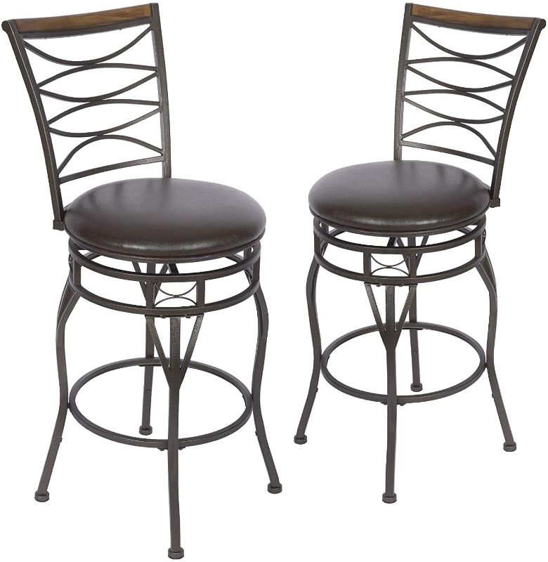 Photo 1 of KATDANS Bar Stools Set of 2-Swivel Bar Stools - 24" to 30" Seat Height Counter Stools - Leather Padded Seat - Retro Steel Finish, KS903P
