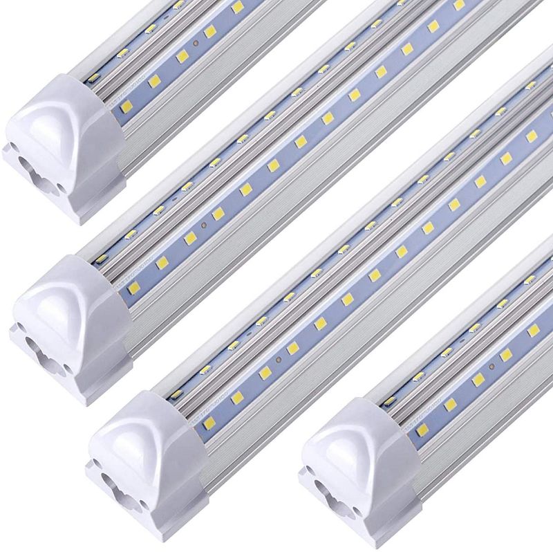 Photo 1 of (10-Pack), 8FT LED Shop Light Fixture ,T8 , 90W 11000LM 6000K, Cold White, V Shape, Clear Cover, Hight Output, Linkable Shop Lights, T8 LED Tube Lights, LED Shop Lights for Garage 8 Foot with Plug. COULD NOT TEST
