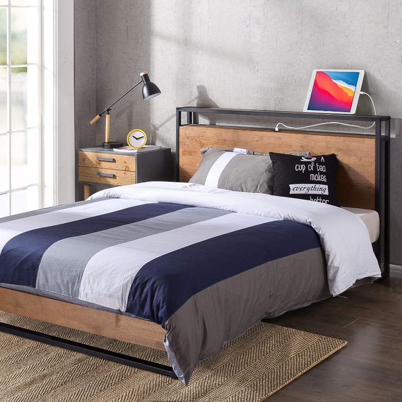 Photo 1 of ZINUS Suzanne Metal and Wood Platform Bed Frame with Headboard Shelf and USB Ports / No Box Spring Needed / Wood Slat Support / Easy Assembly, Queen
