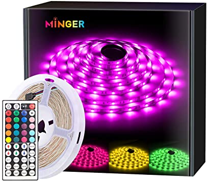 Photo 1 of Minger RGB LED Strip Lights, 16.4ft Waterproof Color Changing Light Strips with Remote Controller, 5050 LED and DIY Mode, Dimmable Full Light Strips for Bedroom, Room, Kitchen, Christmas Decoration
