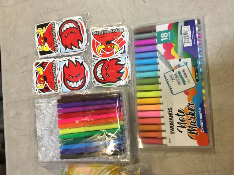 Photo 1 of bundle lot of color makers for kids and stickers and balloons 