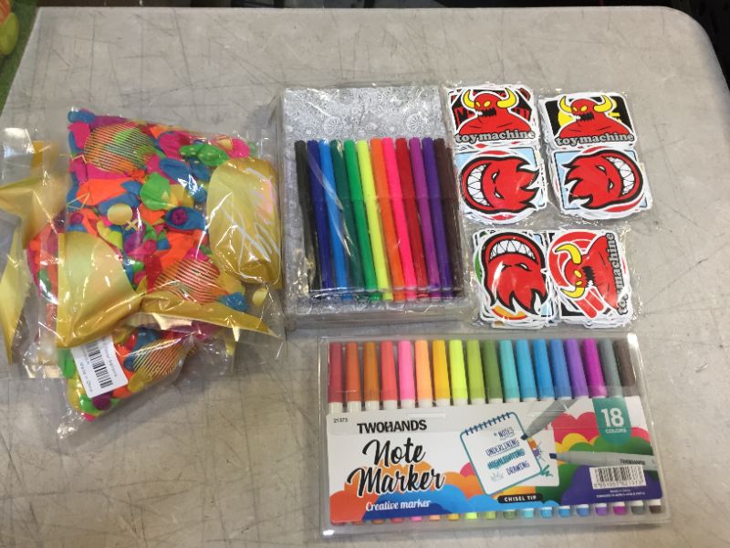 Photo 1 of bundle lot of color makers for kids and stickers and balloons 