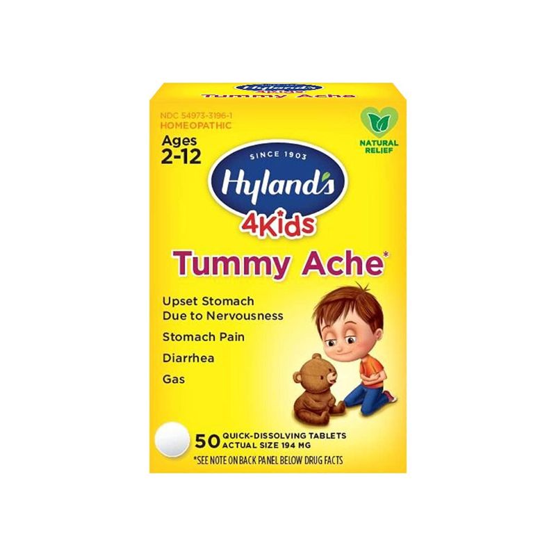 Photo 1 of Hyland's Homeopathic 4 Kids Tummy Ache Tablets, Natural Relief of Upset Stomach, Diarrhea and Gas for Children, 50 Count (256558)
