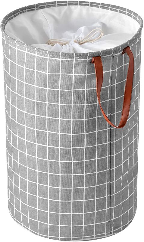 Photo 1 of 23“ Extra-Large Freestanding Laundry Basket with Lid Waterproof Foldable Laundry Canvas Hamper with Extended Handles (Grey Square)

