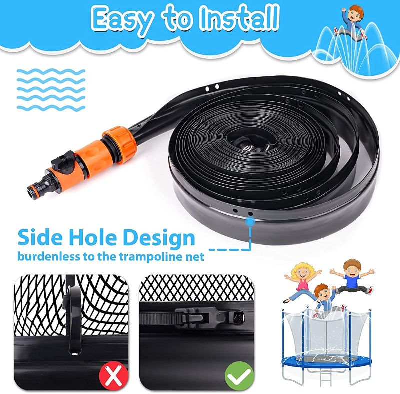 Photo 3 of PARIGO Trampoline Sprinkler Toys for Kids, Trampoline Water Park Sprinkler Fun Summer Outdoor Water Games Yard Toys, Trampoline Accessories Backyard Water Play for Boys Girls Adults 39ft
