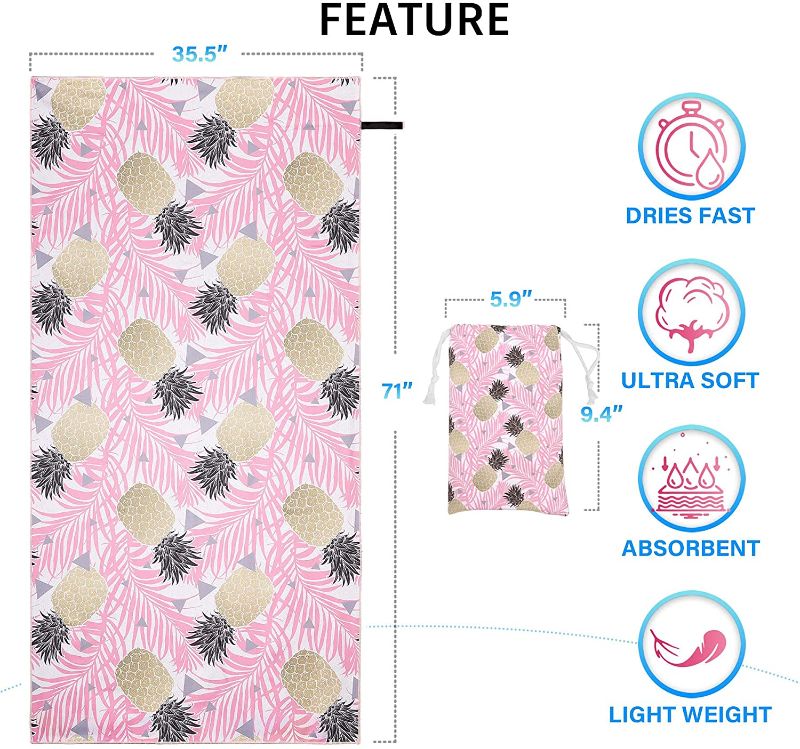 Photo 1 of Hyhyco Quick Dry Beach Towel-Sand Free Beach Towel Oversized Beach Towels-Pineapple Beach Towel Sand Resistant Beach Towels-Absorbent Beach Towel -Beach Towels for Body 35.5"x 71"(Pink Pineapple)
