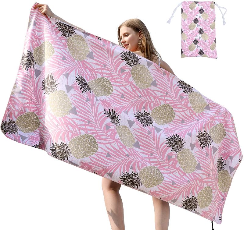 Photo 1 of Hyhyco Quick Dry Beach Towel-Sand Free Beach Towel Oversized Beach Towels-Pineapple Beach Towel Sand Resistant Beach Towels-Absorbent Beach Towel -Beach Towels for Body 35.5"x 71"(Pink Pineapple)
