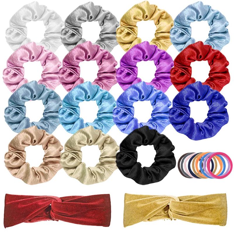 Photo 1 of 37 PCS Scrunchies-15 PCS Large Silk Scrunchies 20 PCS Multicolor Hair Ties and 2 PCS Hair Bands 3 Differents Hair Scrunchies Meet Women and Girls Different Needs Hair Accessories with Gift Bag
