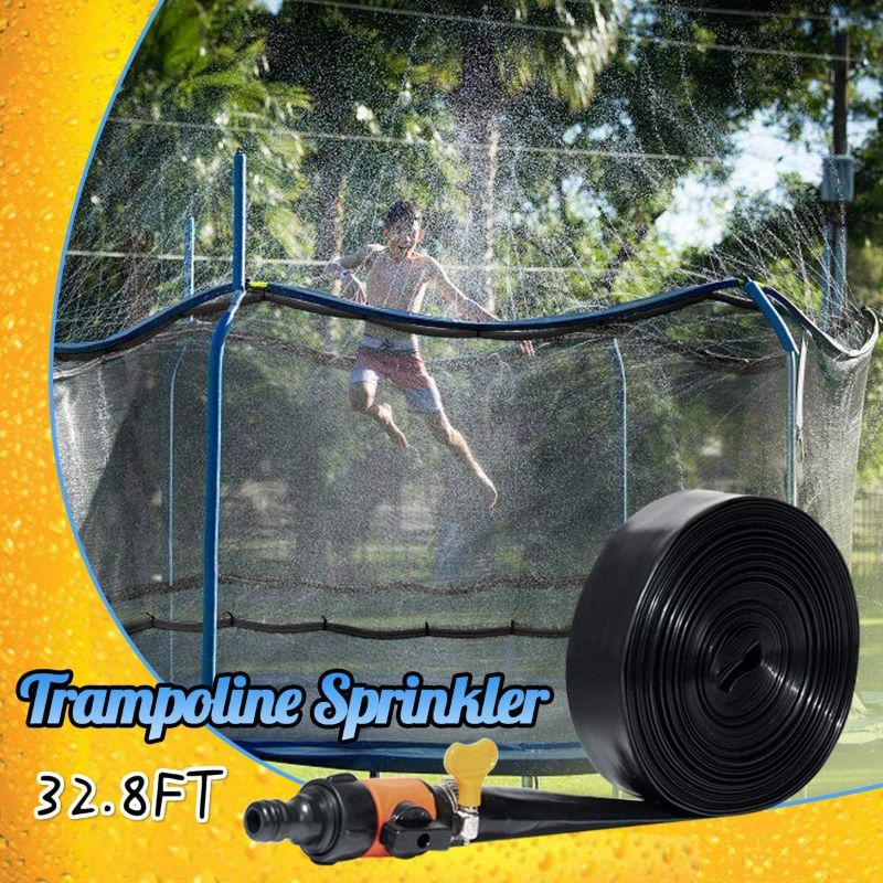 Photo 1 of BACKK Trampoline Sprinkler, Outdoor Water Park Sprinkler for Kids Summer Fun, Outside Water Toy Attached on Trampoline Safety Net Enclosure,Trampoline Accessories?32.8ft Black?
