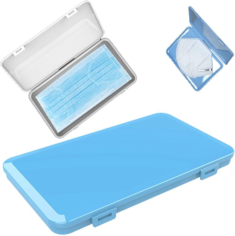 Photo 1 of {2 Pack} Kavach Plastic Storage Case Organizer for All Types of M@sk, Portable Rectangle Dust-Proof Storage Containers Plastic Box Cover for Prevention (1Blue, 1White)

