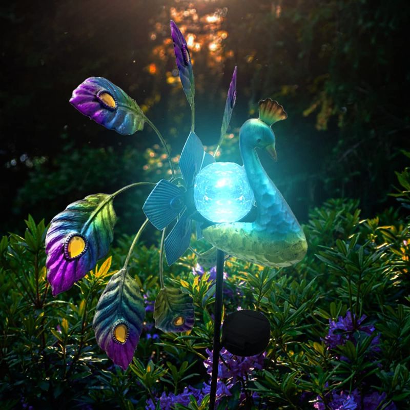 Photo 1 of 40 Inch Peacock Solar Wind Spinner, Metal Kinetic Windmill Wind Spinner Sculpture Solar Garden Stake Light Outdoor Decorative for Yard Garden Lawn Pathway Decor Ornament Gift
