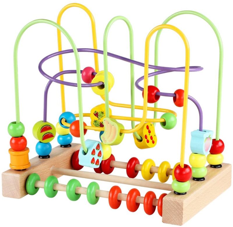 Photo 1 of QZMTOY Bead Maze Toy for Toddlers Wooden Colorful Roller Coaster Educational Circle Toys for Kids Sliding Beads On Twists Wire Training Child Attention Count and Grasping Ability (QZM-0135-Toys)…
