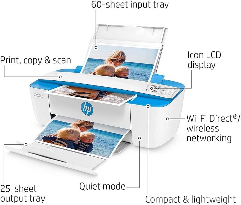 Photo 1 of HP DeskJet 3755 Compact All-in-One Wireless Printer - Blue Accent (J9V90A)
