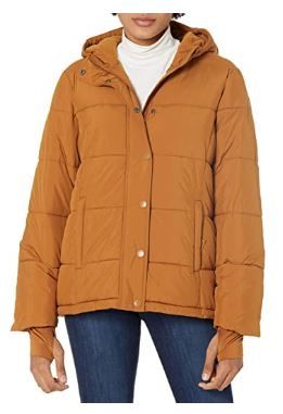 Photo 1 of Amazon Essentials Women's Heavy-Weight Long-Sleeve Full-Zip Hooded Puffer Coat Dark Caramel Large