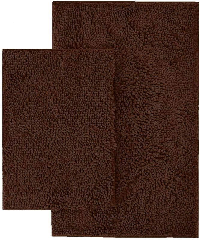 Photo 1 of Bathroom Rug Set–Extra-Soft Plush Bath mat Shower Bathroom Rugs,1'' Chenille Microfiber Material, Super Absorbent (Rectangular Set, Brown)
