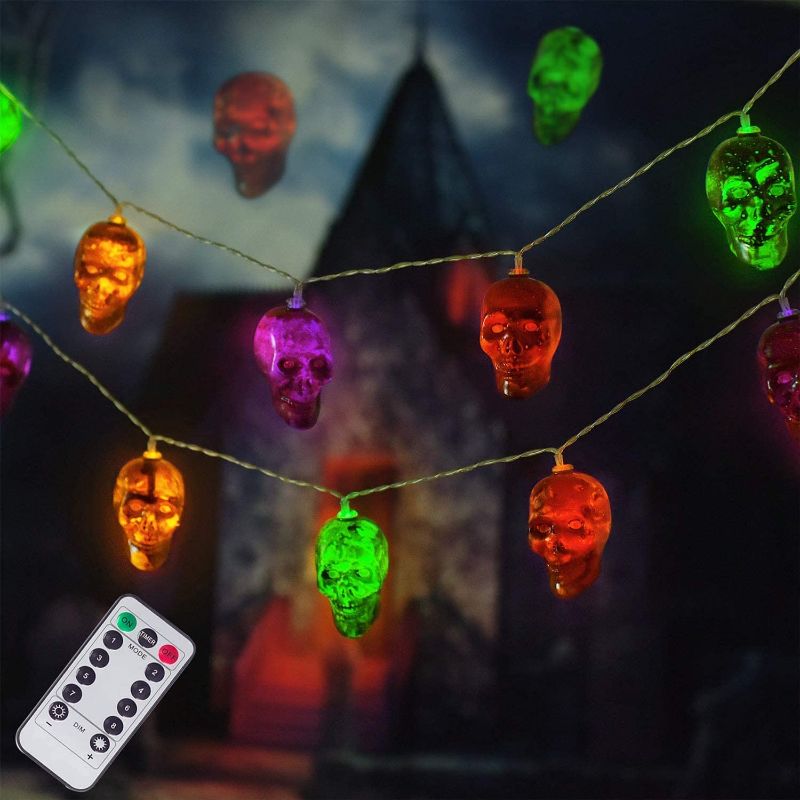 Photo 1 of 30 LED Halloween Skull String Lights, 16.4ft 8 Modes Fairy Lights, Waterproof Battery Operated Halloween Lights for Outdoor Indoor Party Bar Halloween Decoration
