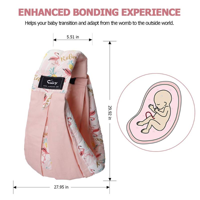 Photo 1 of Baby Carrier by Cuby, Natural Cotton Baby Sling Baby Holder Extra Comfortable for Easy Wearing Carrying of Newborn, Infant Toddler and Ideal for Baby Registry (Pink Flamingo)
