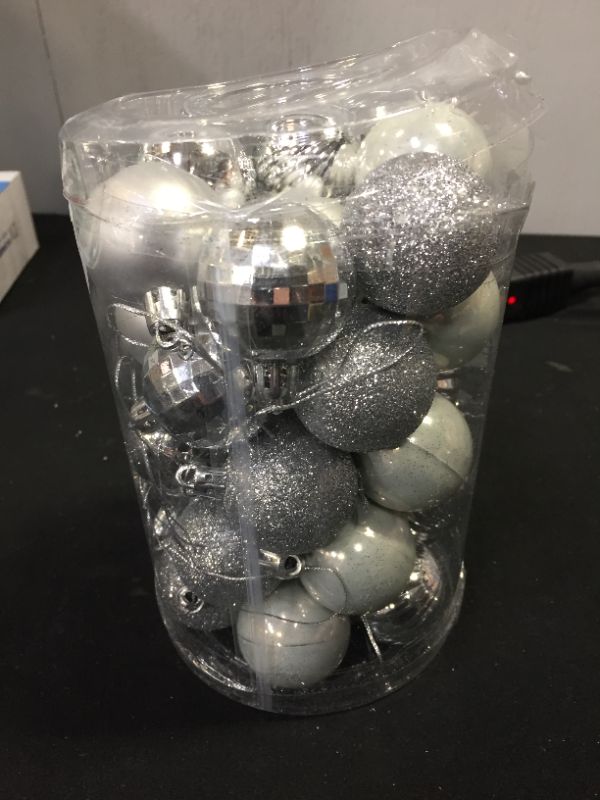 Photo 1 of 25 MINI SILVER AND GLITTER MINI CHRISTMAS BALL ORNAMENTS 