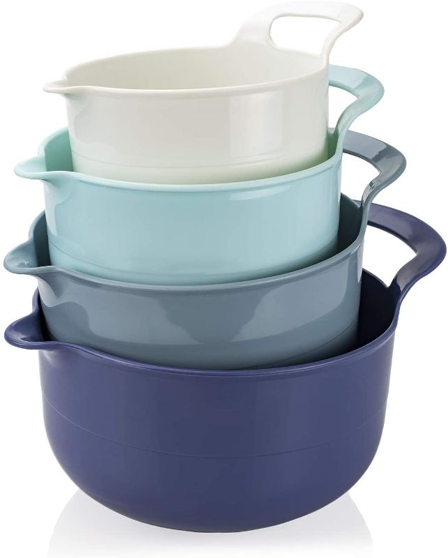 Photo 1 of COOK WITH COLOR Mixing Bowls - 4 Piece Nesting Plastic Mixing Bowl Set with Pour Spouts and Handles (Ombre Blue)
