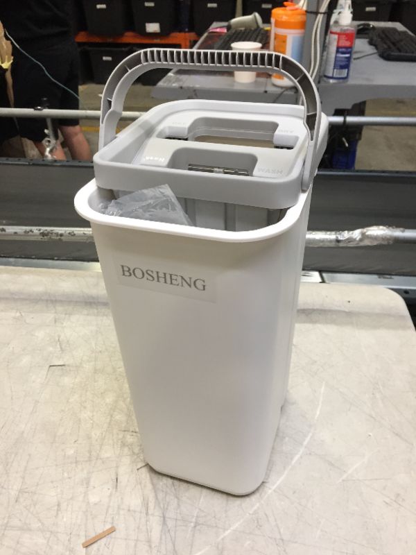 Photo 1 of BOSHENG Mop and Bucket with Wringer Set, Hands Free Flat Floor Mop and Bucket, 3 Washable Microfiber Pads Included, Wet and Dry Use, Home Floor Cleaning System for All Floor Types and Windows
