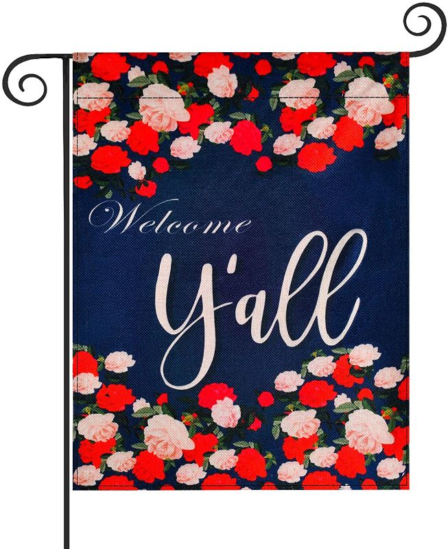 Photo 1 of 2PACK --Donse Welcome Spring Garden Flag Outdoor Welcome Y'all Rose Flower Flag Decoration for Mothers Day, Double Sided Waterproof Colorful Design Seasonal.