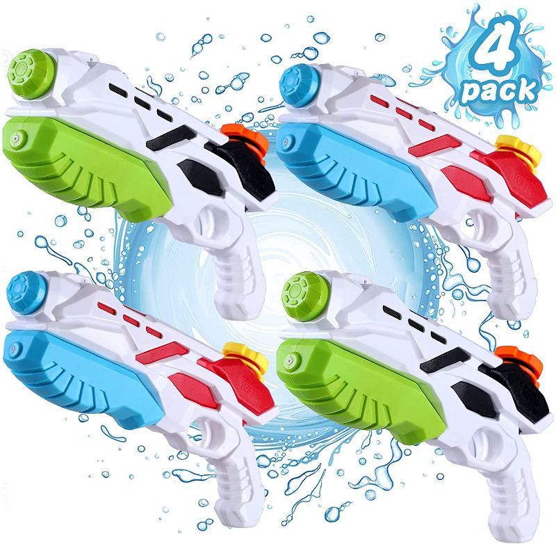 Photo 1 of HQQNUO Water Gun, 4 Pack Water Guns for Kids, 500CC Blaster Soaker Squirt Guns 30 Feet Shooting Range for Children & Adult Summer Swimming Pool Beach Sand Water Fighting Toy
